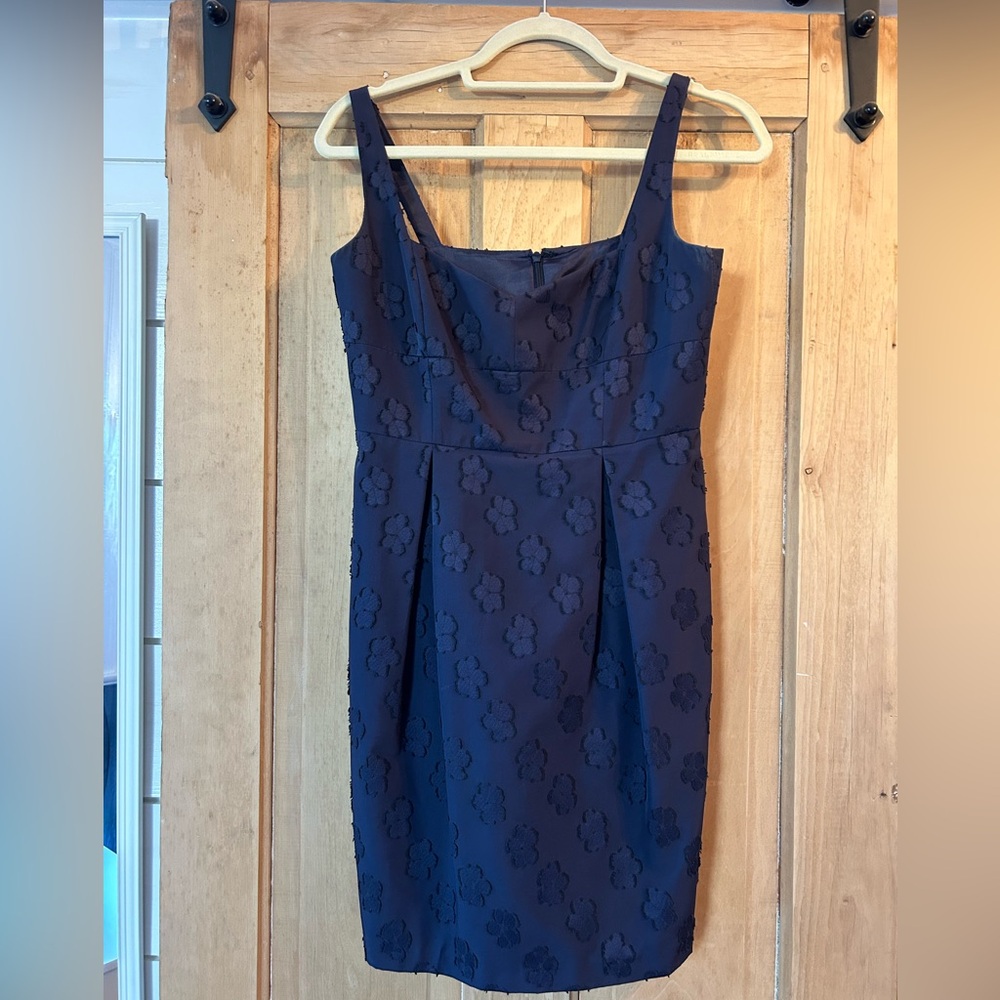 Navy Sweetheart Neck Flower Embellished Cocktail Dress